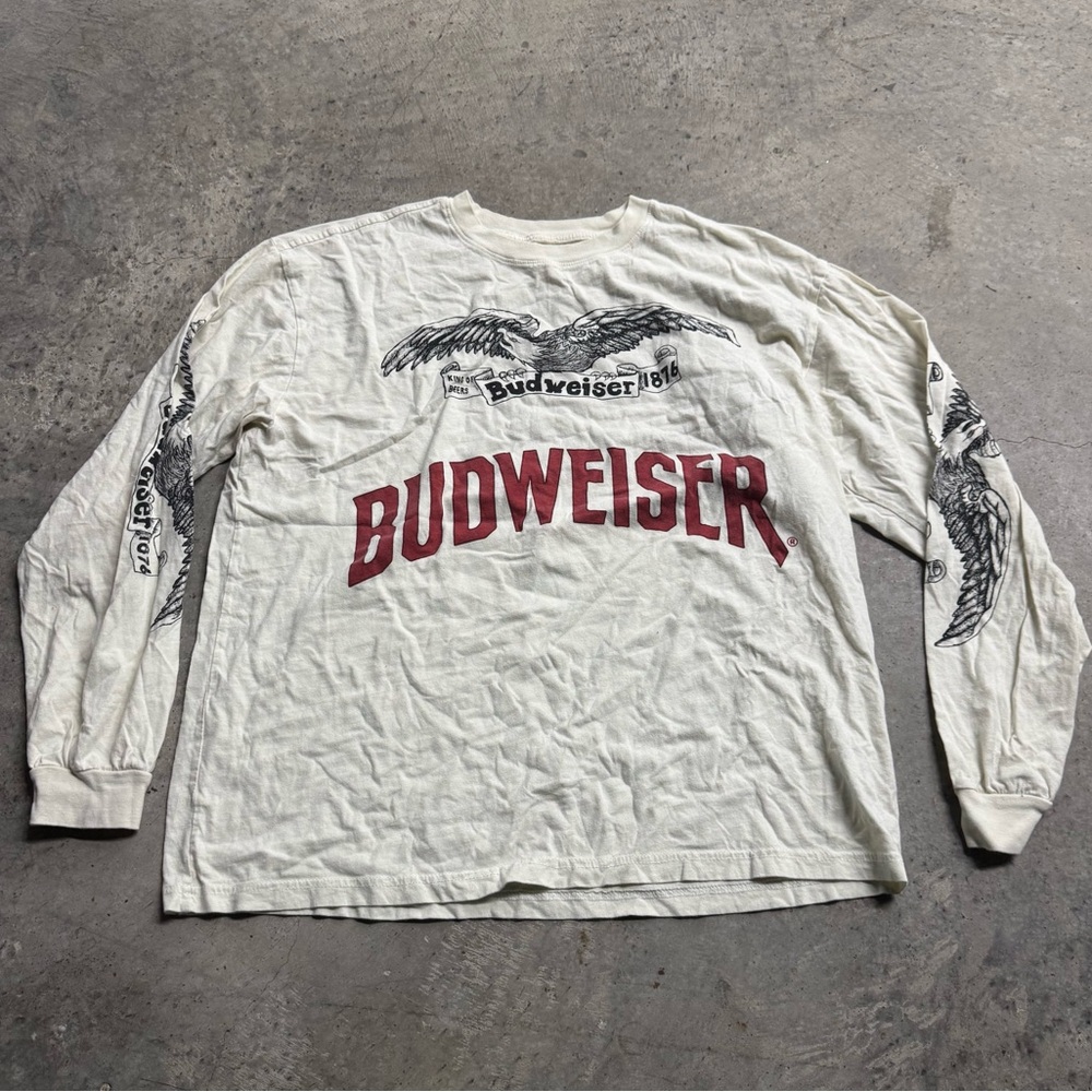 Budweiser Women’s Cream Eagle Graphic Long‎ Sleeve Tee Size L Classic Y2k Punk